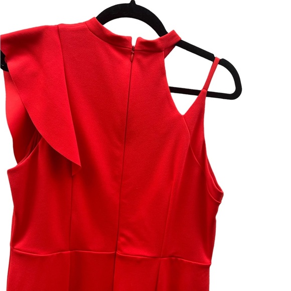 Topshop Red Orange Ruffle Cocktail Midi Sleeveless Dress 12 - Picture 8 of 15